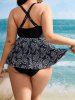 Plus Size Paisley Print Lace Up Split Crisscross Strappy Back Tankini Swimsuit (Adjustable Shoulder Strap) -  