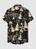 Plus Size Star Striped Hat Letters Galaxy Print New Years Button Pocket Shirt For Men -  
