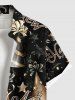 Plus Size Star Striped Hat Letters Galaxy Print New Years Button Pocket Shirt For Men -  