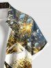 Plus Size Champagne Glitter Sparkling Stars Fireworks Print Party New Years Eve Button Pocket Shirt For Men -  