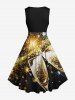 Plus Size Champagne Glitter Sparkling Stars Fireworks Print Party New Years Eve Vintage Swing A Line Dress -  