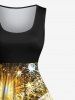 Plus Size Champagne Glitter Sparkling Stars Fireworks Print Party New Years Eve Vintage Swing A Line Dress -  