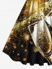 Plus Size Champagne Glitter Sparkling Stars Fireworks Print Party New Years Eve Vintage Swing A Line Dress -  