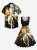 Plus Size Champagne Glitter Sparkling Stars Fireworks Print Party New Years Eve Vintage Swing A Line Dress -  