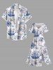 Plus Size Ship Anchor Steering Wheel Print Hawaii Split Pocket A Line Midi Dress -  
