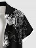 Plus Size Rose Flower Branch Cross Butterfly Print Button Pocket Shirt For Men -  