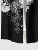 Plus Size Rose Flower Branch Cross Butterfly Print Button Pocket Shirt For Men -  