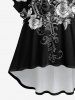 Robe Asymétrique Haute Basse Croisée Branche de Rose et Papillon Imprimés de Grande Taille - Noir 5X