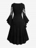 Plus Size Rose Flower Branch Cross Butterfly Print Ruched High Low Asymmetric Dress -  