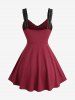 Plus Size Cross Flocking Mesh Grommets Lace-up Zipper Ruffles Lace Trim Tank Top -  