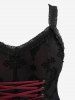 Plus Size Cross Flocking Mesh Grommets Lace-up Zipper Ruffles Lace Trim Tank Top -  