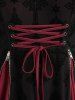 Plus Size Cross Flocking Mesh Grommets Lace-up Zipper Ruffles Lace Trim Tank Top -  