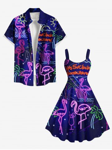 Plus Size Coconut Tree Flamingo Sun Pineapple Juice Print Hawaii Tank Dress