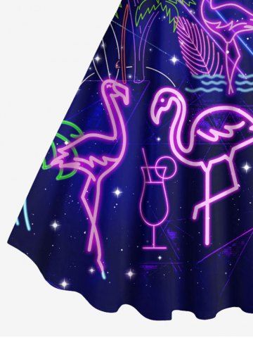 Plus Size Coconut Tree Flamingo Sun Pineapple Juice Print Hawaii Tank Dress