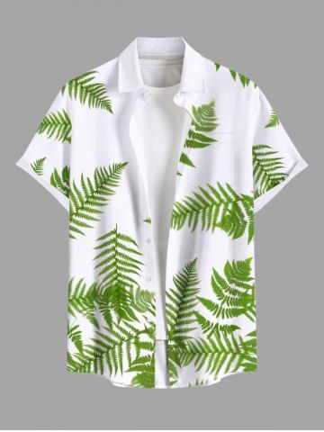 Plus Size Coconut Tropical Leaves Two Tone Print Hawaii Button Pocket Shirt For Men - GREEN - S