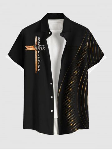 Plus Size Cross Curve Light Beam Print Buttons Pocket Shirt For Men - BLACK - S