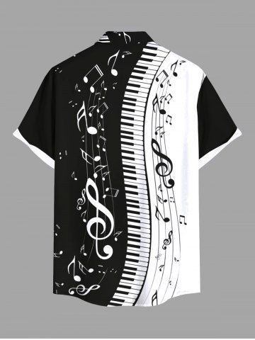 Plus Size Music Festival Colorblock Notes Piano Keys Print Buttons Pocket Shirt For Men