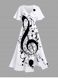Plus Size Music Notes Ink Painting Splatter Print Split Midi Dress -  