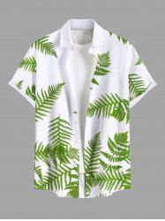 Plus Size Coconut Tropical Leaves Two Tone Print Hawaii Button Pocket Shirt For Men -  