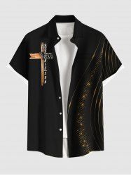 Plus Size Cross Curve Light Beam Print Buttons Pocket Shirt For Men -  