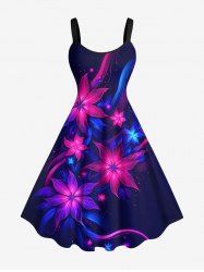Plus Size Flower Glitter 3D Print Hawaii Tank Dress -  