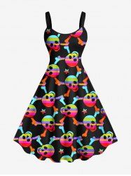 Plus Size Colorful Skull Bone Stars Print Hawaii A Line Tank Dress -  