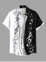 Plus Size Music Festival Colorblock Notes Piano Keys Print Buttons Pocket Shirt For Men -  