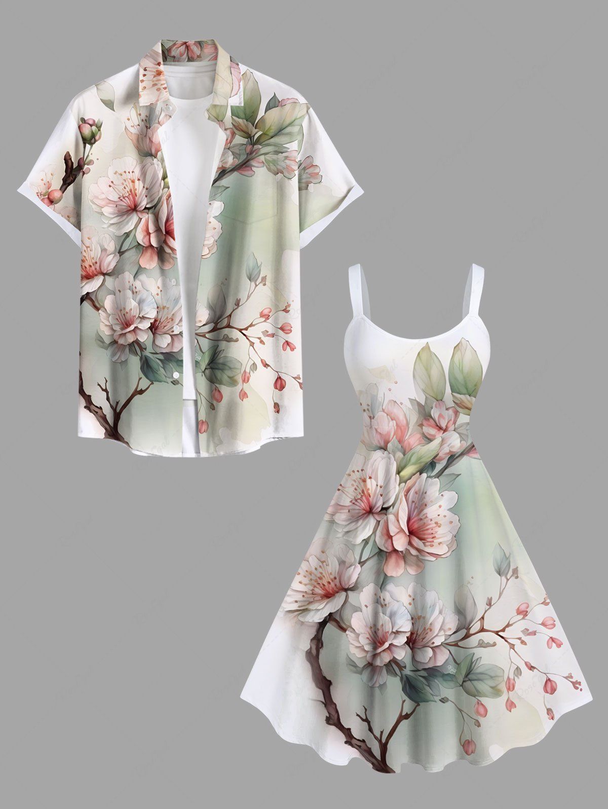 Buy Peach Blossom Flower Leaf Ombre Print Plus Size Matching Hawaii Beach Outfit For Couples  