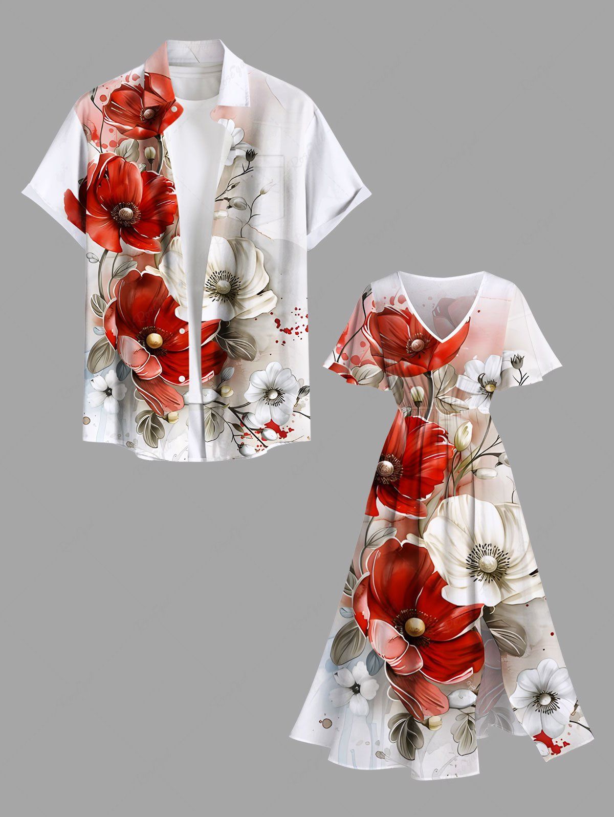 Discount Flowers Leaf Ombre Paint Splatter Print Plus Size Matching Hawaii Beach Outfit For Couples  