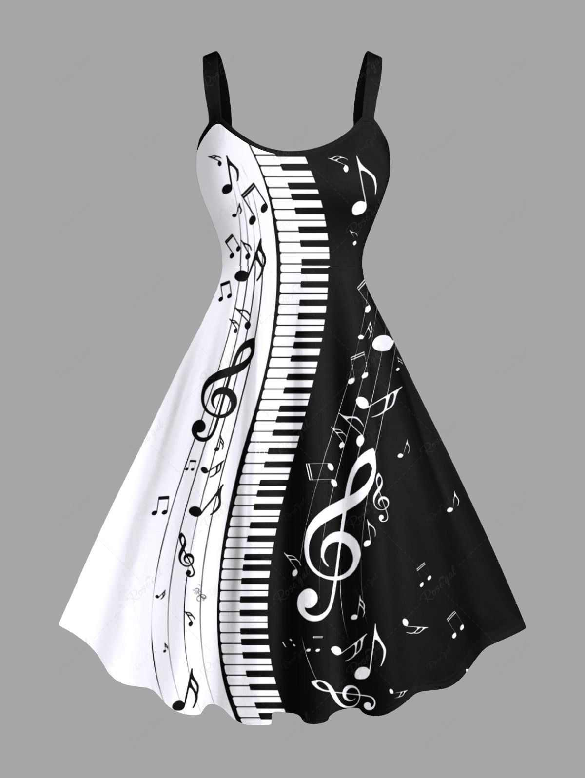 Online Plus Size Music Festival Colorblock Notes Piano Keys Print Tank Dress  