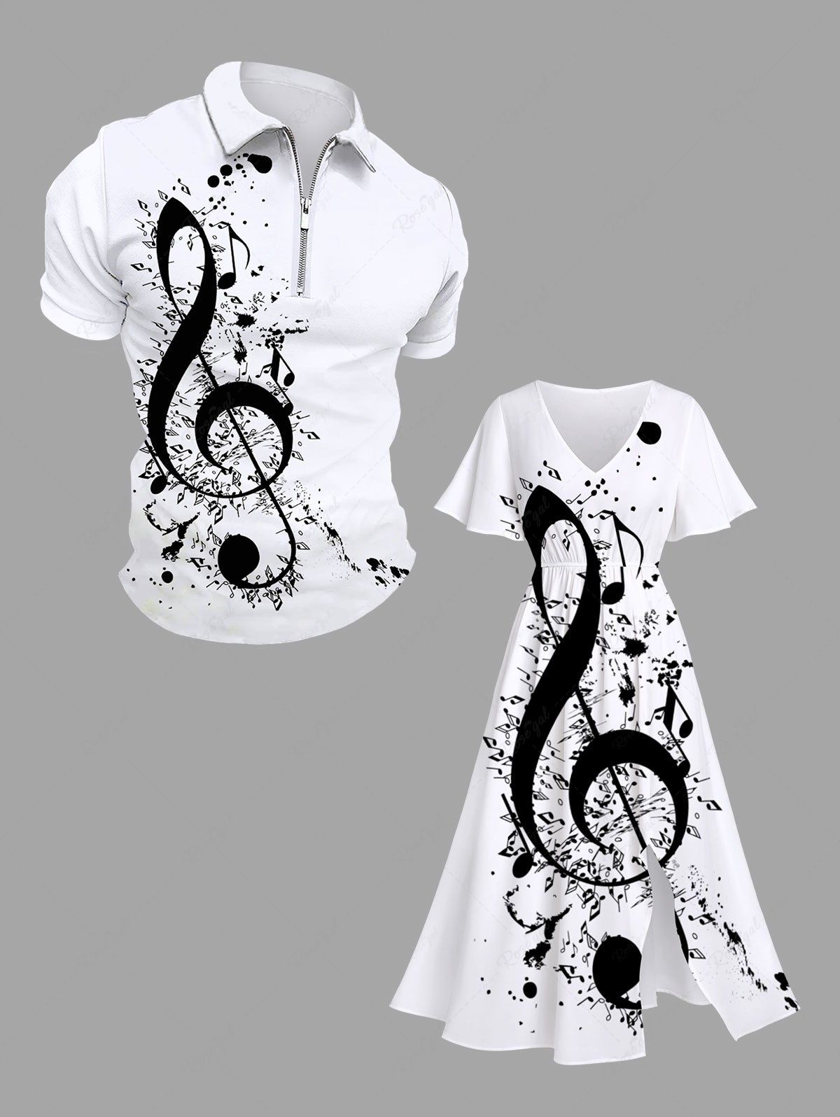 Hot Music Festival Notes Ink Painting Splatter Print Plus Size Matching Outfit For Couples  
