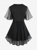 Flutter Sleeves Twist Colorblock Twofer Tee and High Waisted 3D Printed Leggings Plus Size Outfit -  
