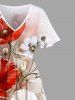 Flowers Leaf Ombre Paint Splatter Print Plus Size Matching Hawaii Beach Outfit For Couples -  