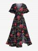 Costume de Plage Grande Taille Imprimé Fleurs Grimpantes - Noir 
