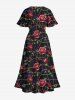 Costume de Plage Grande Taille Imprimé Fleurs Grimpantes - Noir 