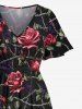 Costume de Plage Grande Taille Imprimé Fleurs Grimpantes - Noir 