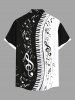 Plus Size Music Festival Colorblock Notes Piano Keys Print Buttons Pocket Shirt For Men -  
