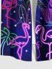 Plus Size Coconut Tree Flamingo Sun Pineapple Juice Print Buttons Pocket Hawaii Shirt For Men -  