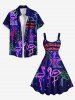 Plus Size Coconut Tree Flamingo Sun Pineapple Juice Print Hawaii Tank Dress -  