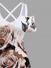 Plus Size Rose Flower Leaf Paint Drop Print Cold Shoulder Crisscross Hawaii Maxi Dress -  