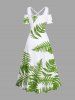 Plus Size Coconut Tropical Leaves Two Tone Print Hawaii Cold Shoulder Crisscross A Line Maxi Dress -  