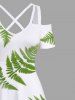 Plus Size Coconut Tropical Leaves Two Tone Print Hawaii Cold Shoulder Crisscross A Line Maxi Dress -  