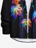 Plus Size Colorful Ombre Maple Leaves Print Hawaii Button Long Sleeves Shirt For Men -  