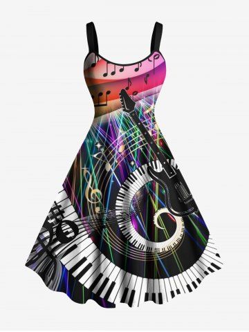 Music Festival Plus Size Piano Keys Swirls Guitar Notes Print Tank Dress - MULTI-A - 6X