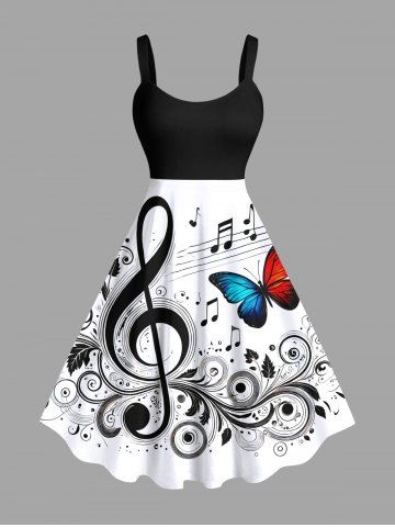 Music Festival Plus Size Butterfly Curve Leaves Print Hawaii A Line Tank Dress - WHITE - M