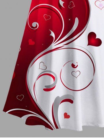 Plus Size Valentine's Day Heart Curve Two Tone Colorblock Print Cold Shoulder Crisscross Maxi Dress