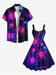 Costume de Plage Grande Taille à Fleurs Brillantes 3D pour Femme - Noir 
