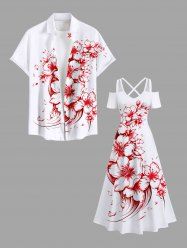 Costume de Plage Grande Taille Imprimé Floral à Deux Tons - Blanc 