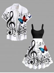 Costume de Plage Grande Taille Imprimé Feuilles et Notes Musicales Assortis - Blanc 