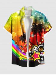 Plus Size Coconut Tree Star Music Tape Rainbow Glitter Sparkling Ombre Light Spot Print Hawaii Shirt For Men -  